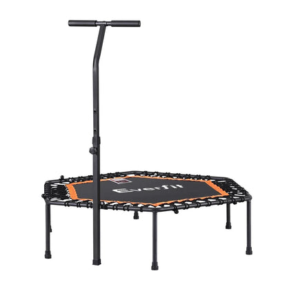 Everfit 51inch Hexagon Fitness Trampoline Rebounder Adjustable Handrail Orange - Mekamart Australia