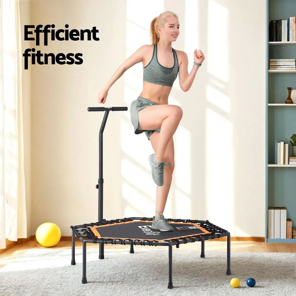 Everfit 51inch Hexagon Fitness Trampoline Rebounder Adjustable Handrail Orange - Mekamart Australia
