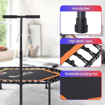 Everfit 51inch Hexagon Fitness Trampoline Rebounder Adjustable Handrail Orange - Mekamart Australia