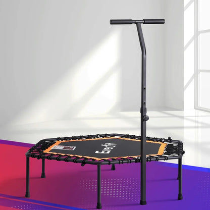 Everfit 51inch Hexagon Fitness Trampoline Rebounder Adjustable Handrail Orange - Mekamart Australia
