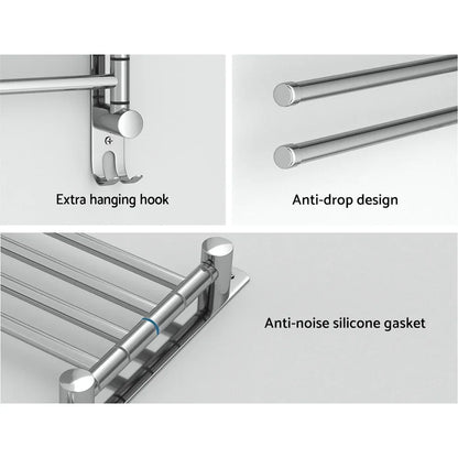Towel Rail Rack Holder 4 Bars Wall Mounted Stainless Steel Swivel Hanging Hook - Mekamart Australia