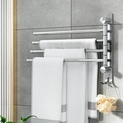 Towel Rail Rack Holder 4 Bars Wall Mounted Stainless Steel Swivel Hanging Hook - Mekamart Australia