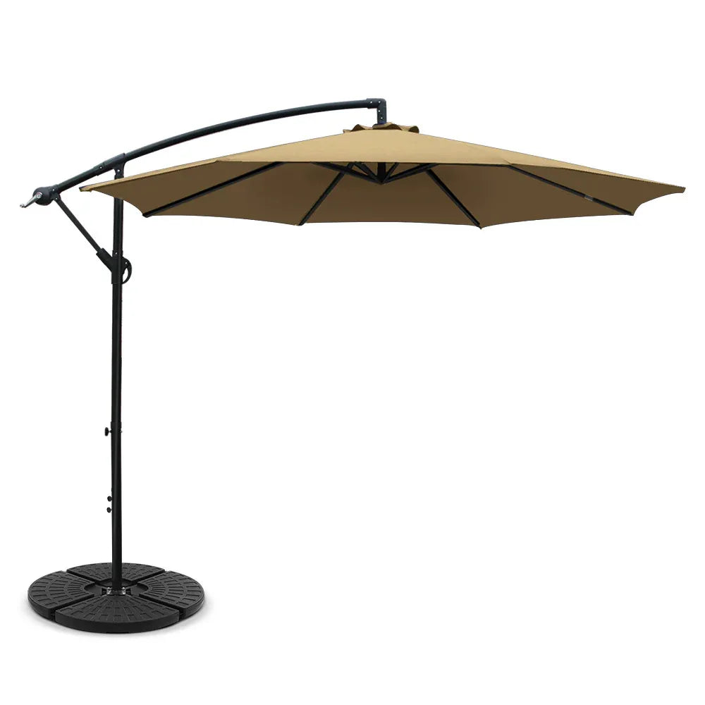 Instahut 3m Outdoor Umbrella w/Base Cantilever Beach Garden Patio Beige - Mekamart Australia