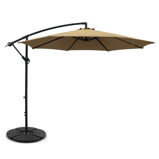 Instahut 3m Outdoor Umbrella w/Base Cantilever Beach Garden Patio Beige - Mekamart Australia
