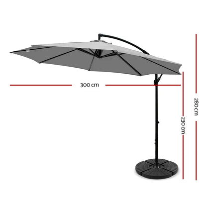 Instahut 3m Outdoor Umbrella w/Base Cantilever Beach Garden Patio Grey - Mekamart Australia