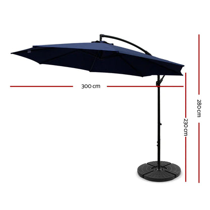 Instahut 3m Outdoor Umbrella w/Base Cantilever Beach Garden Patio Navy - Mekamart Australia