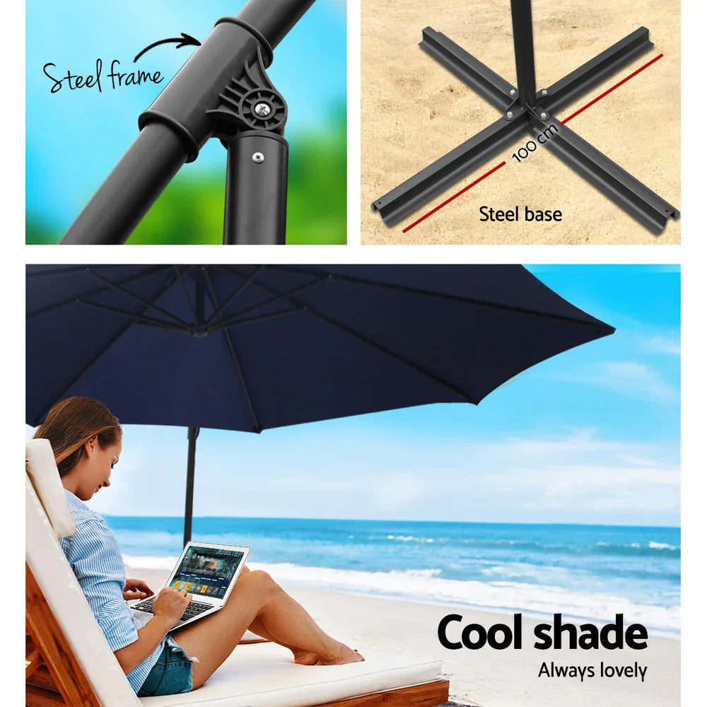 Instahut 3m Outdoor Umbrella w/Base Cantilever Beach Garden Patio Navy - Mekamart Australia