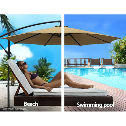 Instahut 3m Outdoor Umbrella Cantilever Beach Garden Patio Beige - Mekamart Australia