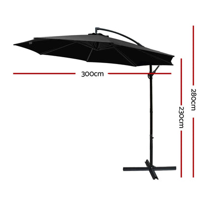 Instahut 3m Outdoor Umbrella Cantilever Beach Garden Patio Black - Mekamart Australia