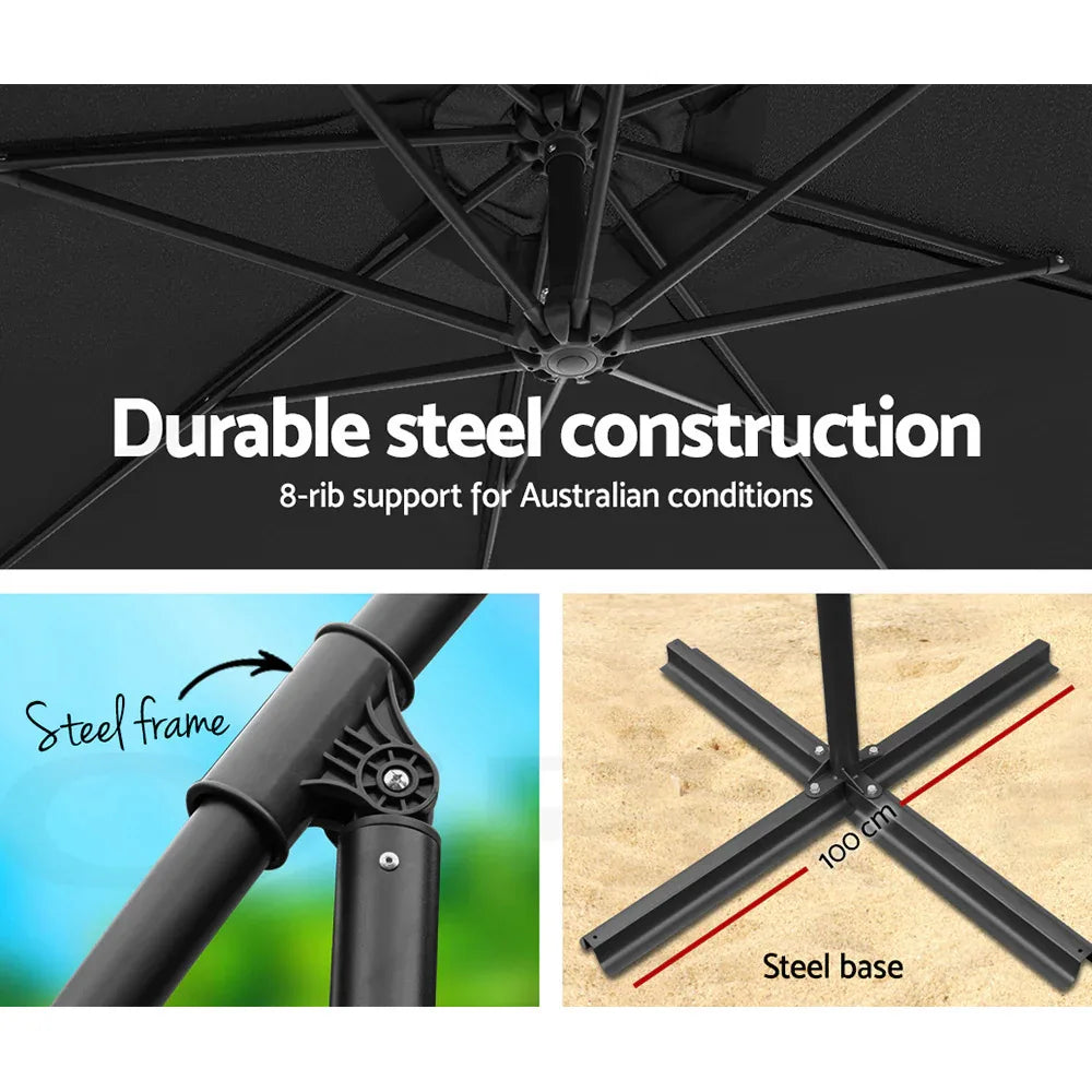 Instahut 3m Outdoor Umbrella Cantilever Beach Garden Patio Black - Mekamart Australia