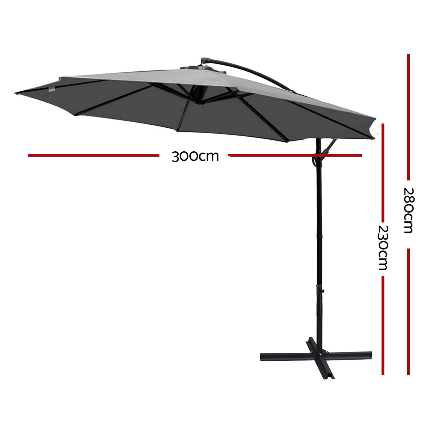 Instahut 3m Outdoor Umbrella Cantilever Beach Garden Patio Grey - Mekamart Australia