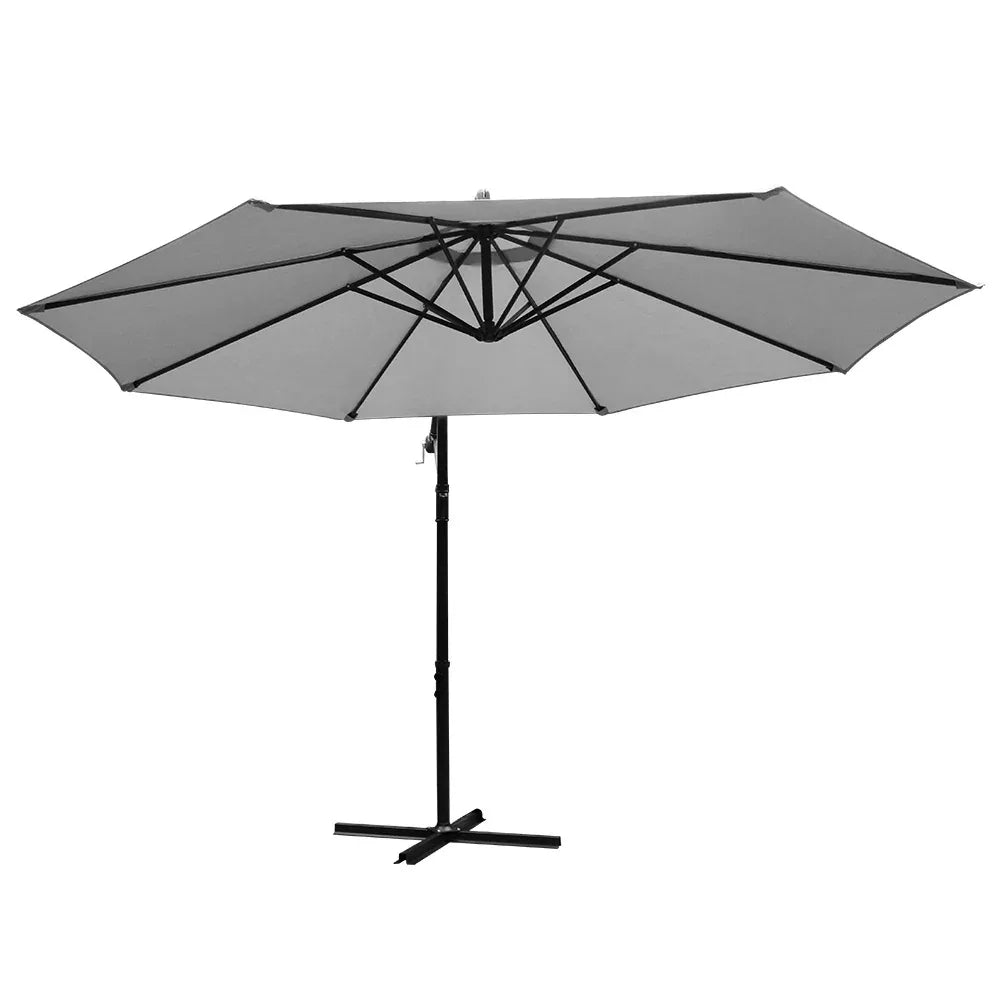 Instahut 3m Outdoor Umbrella Cantilever Beach Garden Patio Grey - Mekamart Australia