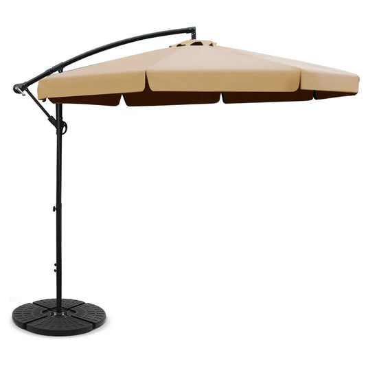 Instahut 3m Outdoor Umbrella w/Base Cantilever Garden Patio Beach Beige - Mekamart Australia