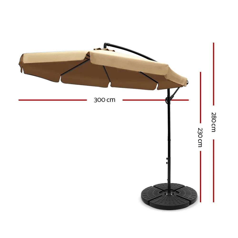 Instahut 3m Outdoor Umbrella w/Base Cantilever Garden Patio Beach Beige - Mekamart Australia