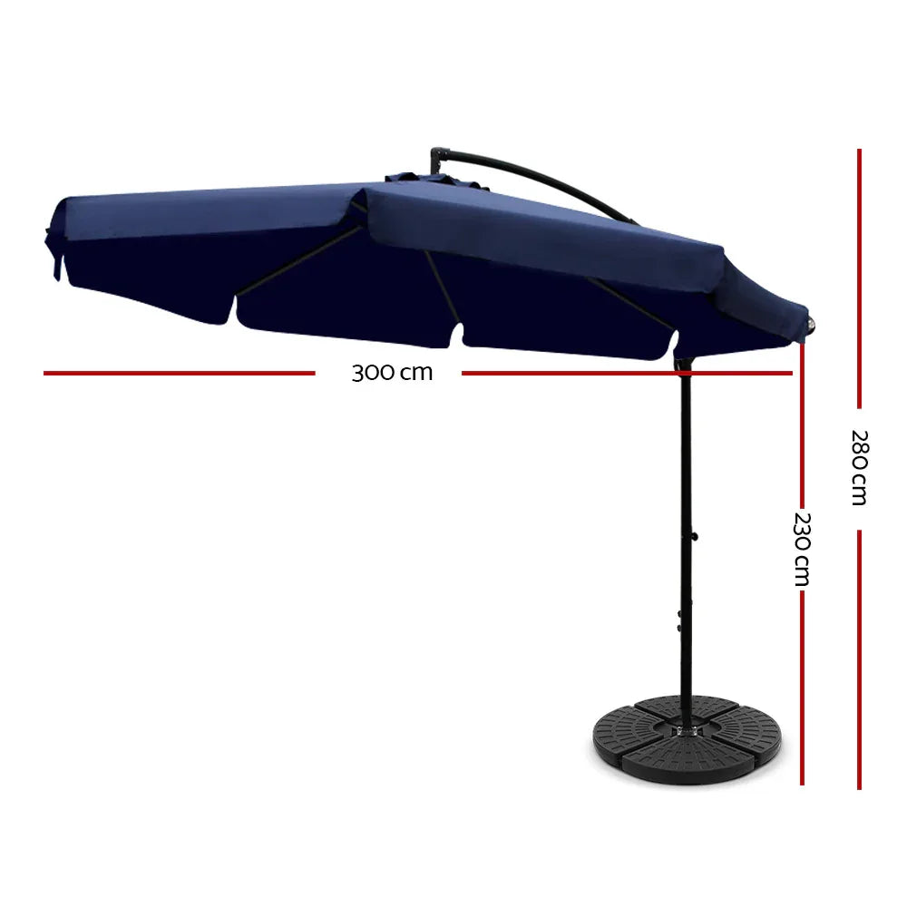 Instahut 3m Outdoor Umbrella w/Base Cantilever Garden Patio Beach Navy - Mekamart Australia