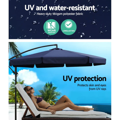 Instahut 3m Outdoor Umbrella w/Base Cantilever Garden Patio Beach Navy - Mekamart Australia