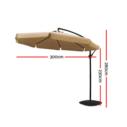 Instahut 3m Outdoor Umbrella Cantilever Garden Beach Patio Beige - Mekamart Australia