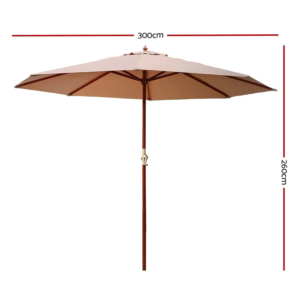 Instahut 3m Outdoor Umbrella Pole Umbrellas Beach Garden Sun Stand Patio Beige - Mekamart Australia