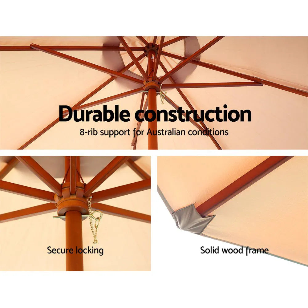 Instahut 3m Outdoor Umbrella Pole Umbrellas Beach Garden Sun Stand Patio Beige - Mekamart Australia