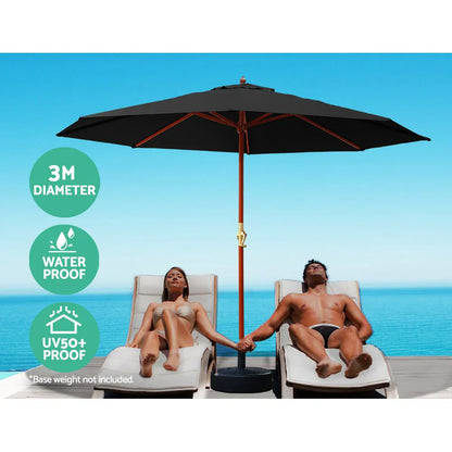 Instahut 3m Outdoor Umbrella Pole Umbrellas Beach Garden Sun Stand Patio Black - Mekamart Australia