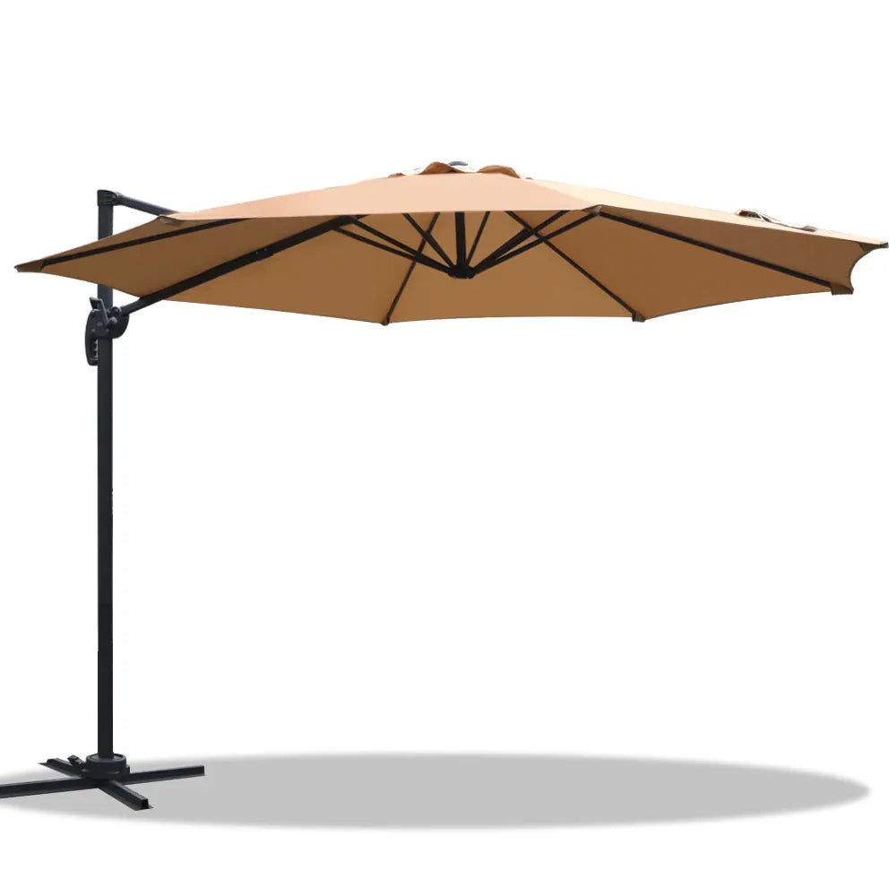 Instahut 3m Outdoor Umbrella Cantilever 360 Degree Tilt Beach Roma Beige - Mekamart Australia