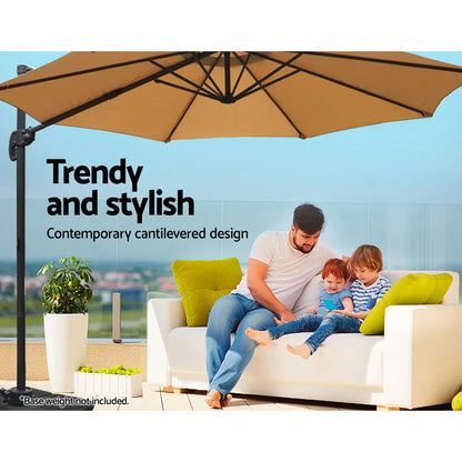Instahut 3m Outdoor Umbrella Cantilever 360 Degree Tilt Beach Roma Beige - Mekamart Australia