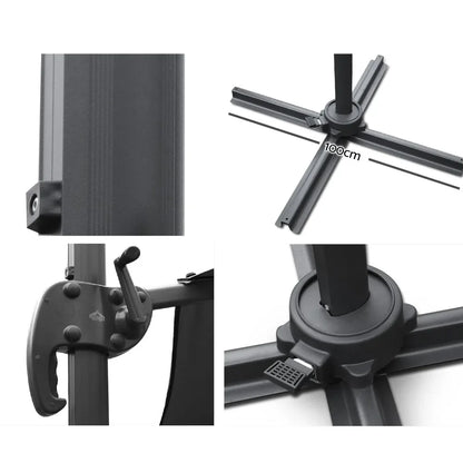 Instahut 3m Outdoor Umbrella Cantilever 360 Degree Tilt Beach Roma Black - Mekamart Australia