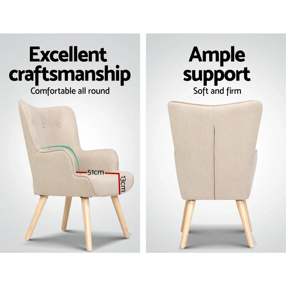 Artiss Armchair Set with Ottoman Beige Lansar - Mekamart Australia