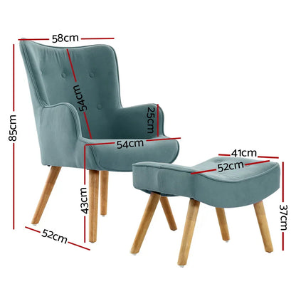 Artiss Armchair Set with Ottoman Blue Lansar - Mekamart Australia