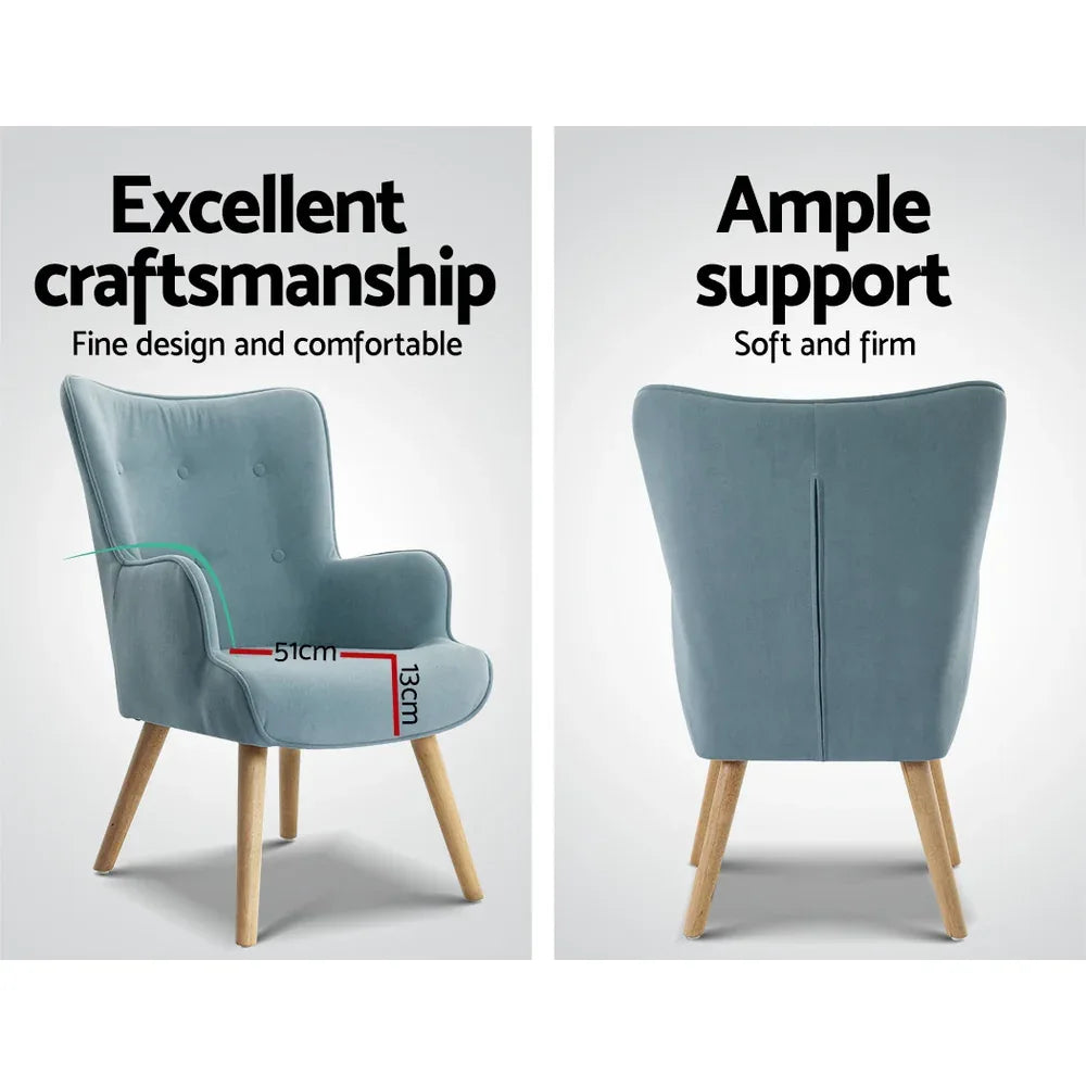 Artiss Armchair Set with Ottoman Blue Lansar - Mekamart Australia