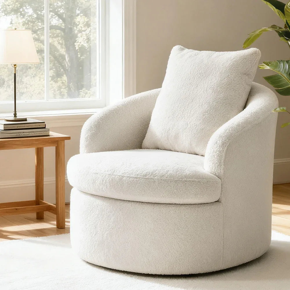 Artiss Round Swivel Armchair Extra Pillow White - Mekamart Australia