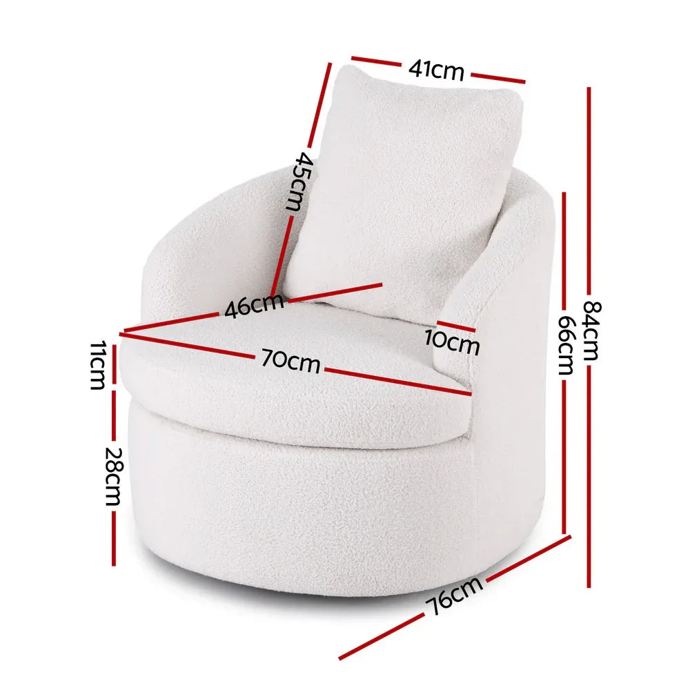 Artiss Round Swivel Armchair Extra Pillow White - Mekamart Australia