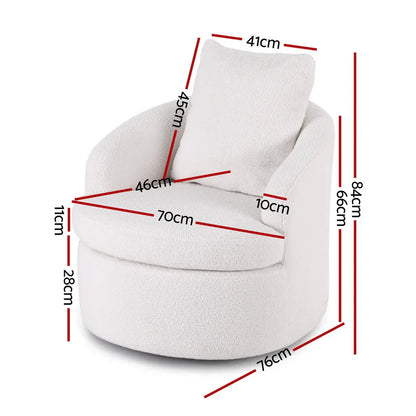 Artiss Round Swivel Armchair Extra Pillow White - Mekamart Australia
