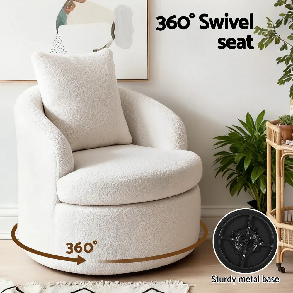 Artiss Round Swivel Armchair Extra Pillow White - Mekamart Australia