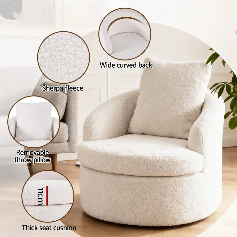 Artiss Round Swivel Armchair Extra Pillow White - Mekamart Australia
