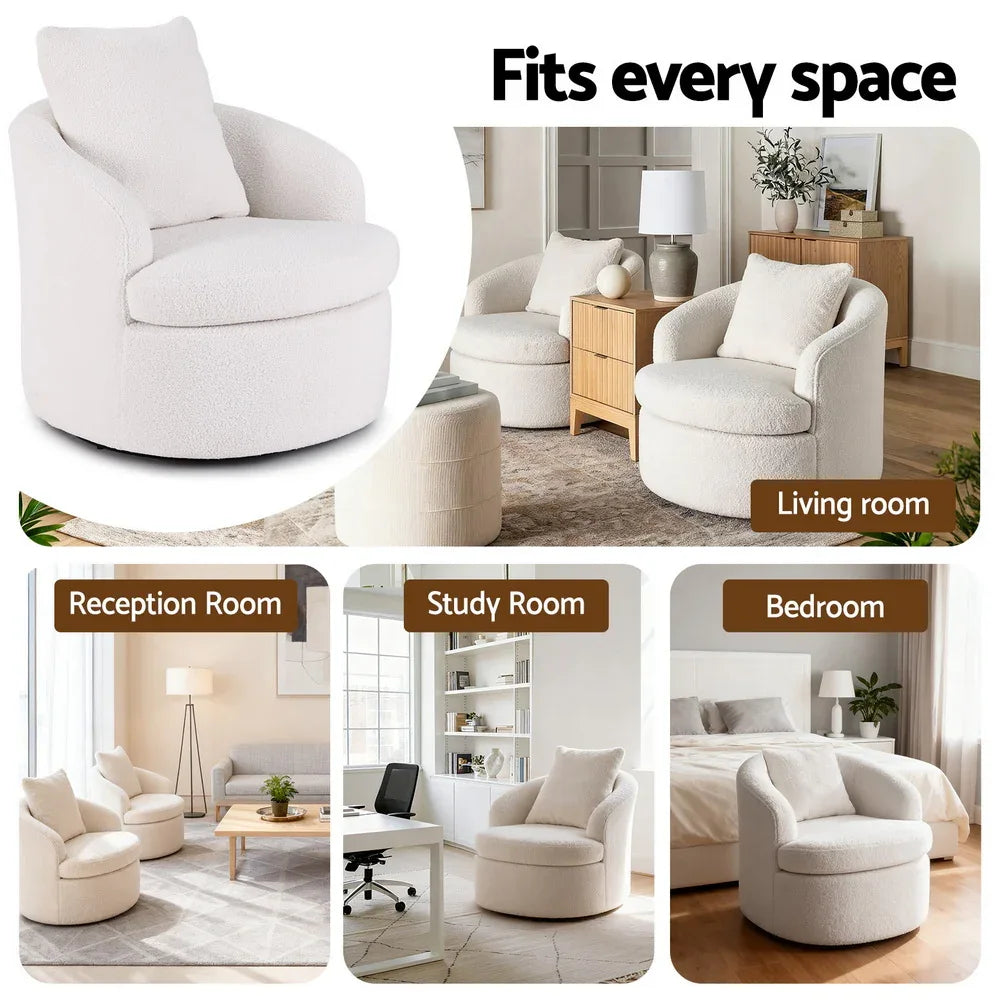 Artiss Round Swivel Armchair Extra Pillow White - Mekamart Australia