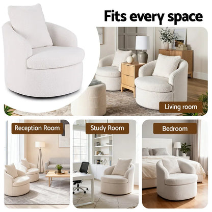 Artiss Round Swivel Armchair Extra Pillow White - Mekamart Australia
