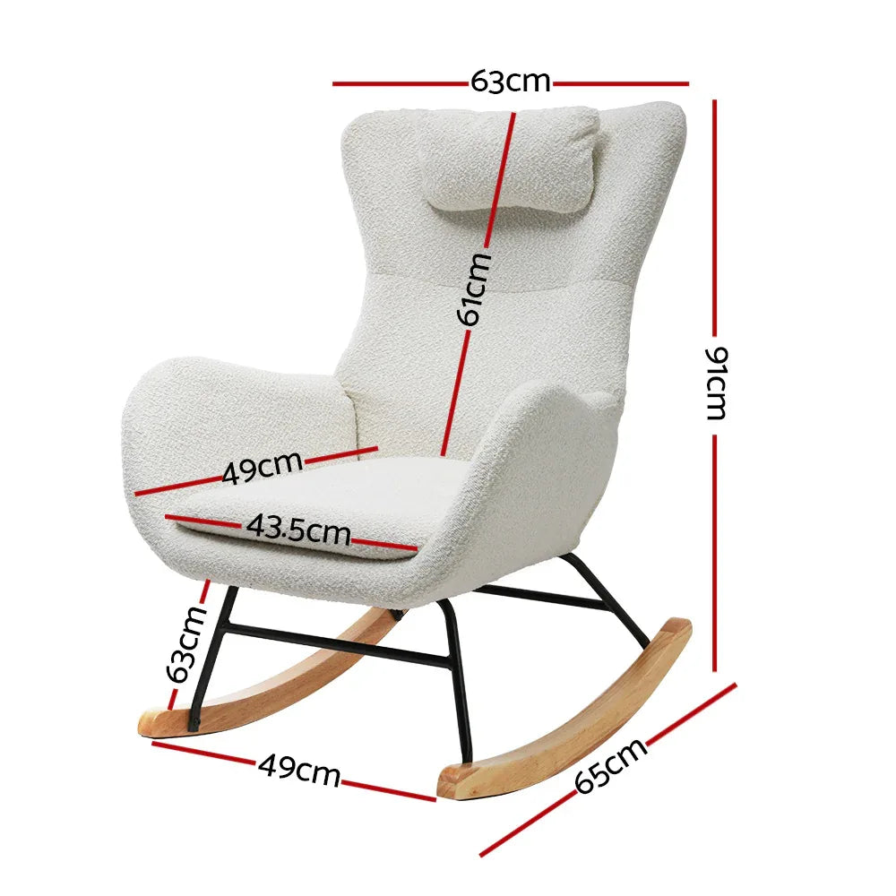 Artiss Rocking Chair Armchair Pillow Boucle White - Mekamart Australia