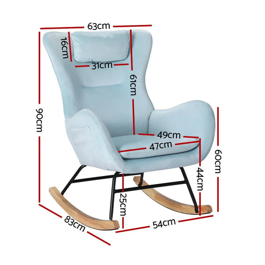 Artiss Rocking Chair Armchair Pillow Velvet Blue - Mekamart Australia