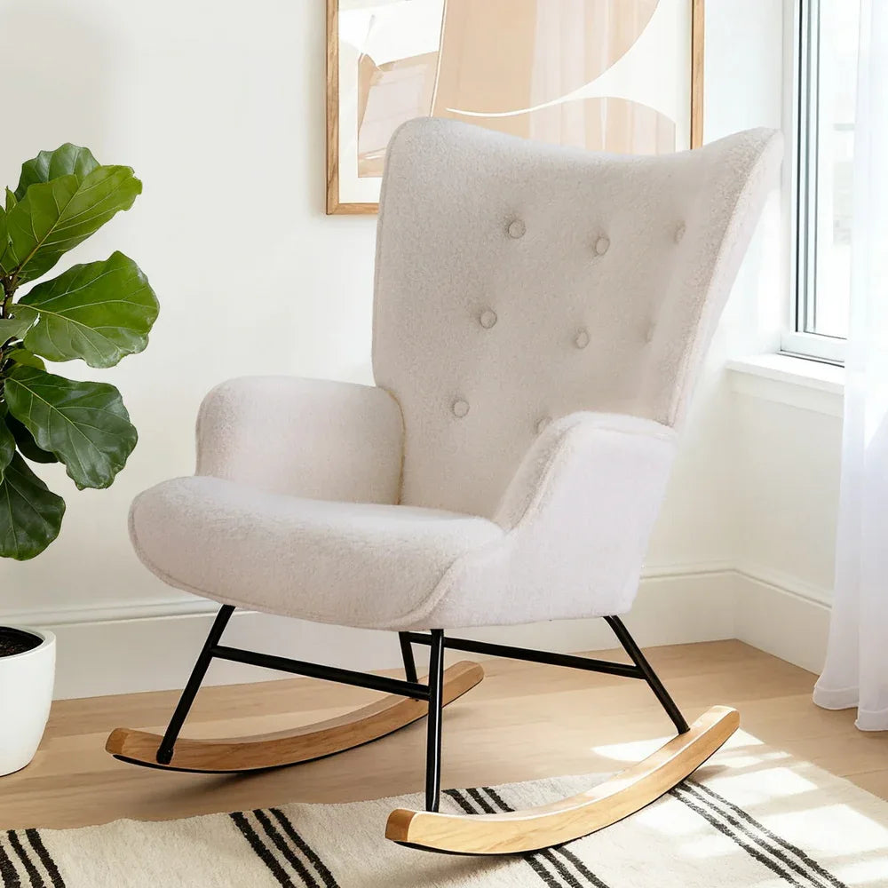 Artiss Rocking Armchair Nursing Chair Boucle Fabric White - Mekamart Australia