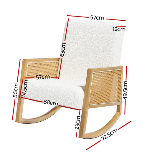 Artiss Armchair Rocking Chair Boucle Rattan White - Mekamart Australia