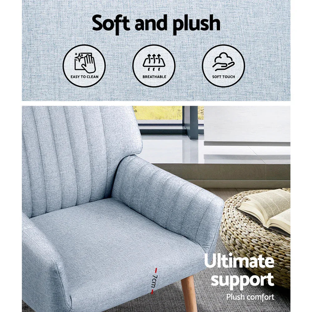 Artiss 2X Armchair Fabric Blue Grey - Mekamart Australia
