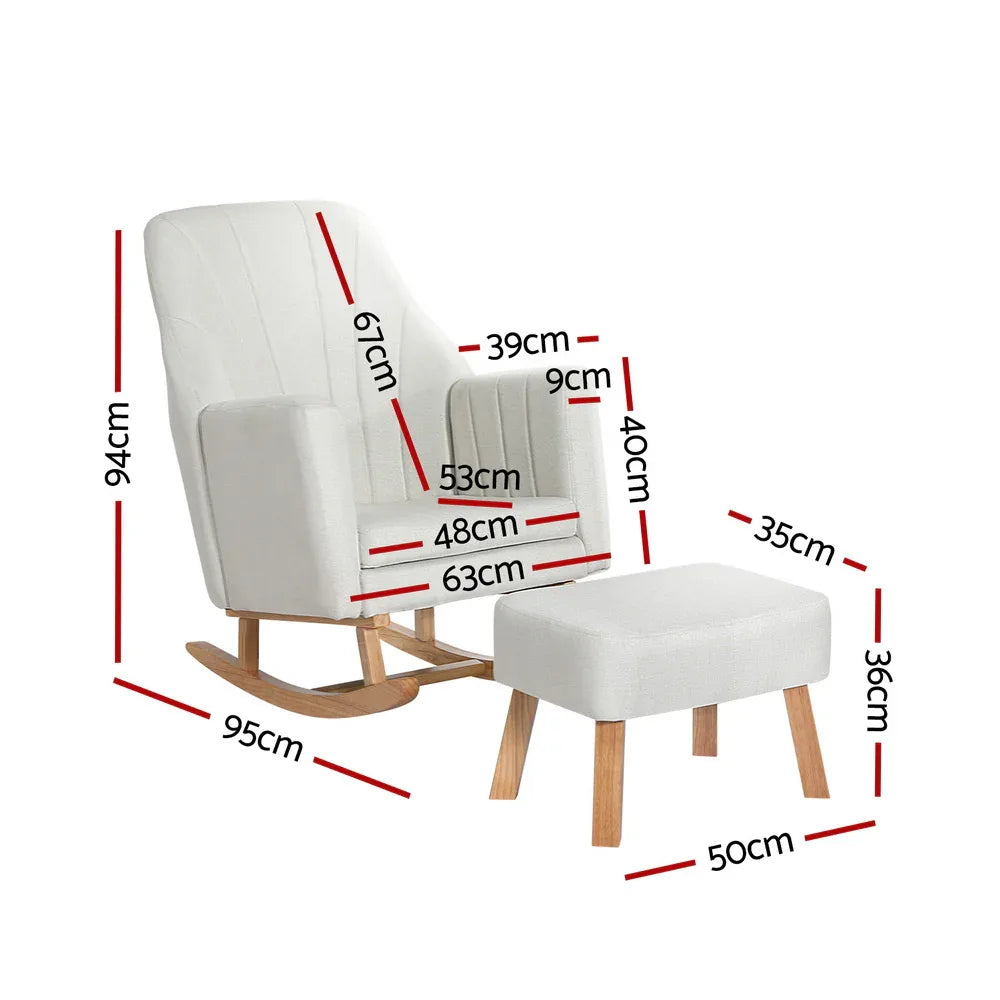 Artiss Rocking Chair Armchair Linen Fabric Beige Jonah - Mekamart Australia