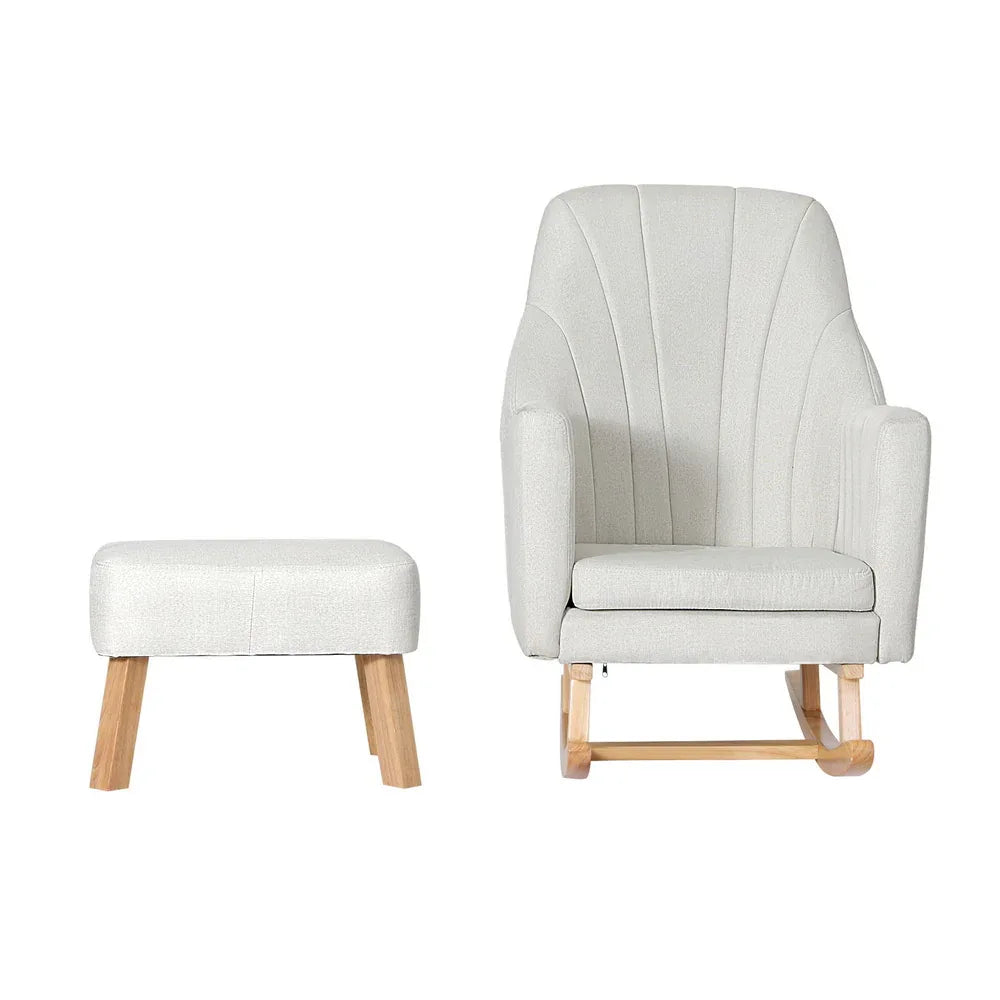 Artiss Rocking Chair Armchair Linen Fabric Beige Jonah - Mekamart Australia