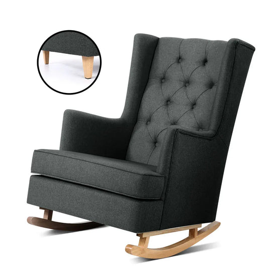 Artiss Rocking Chair Armchair Linen Fabric Charcoal Gaia - Mekamart Australia