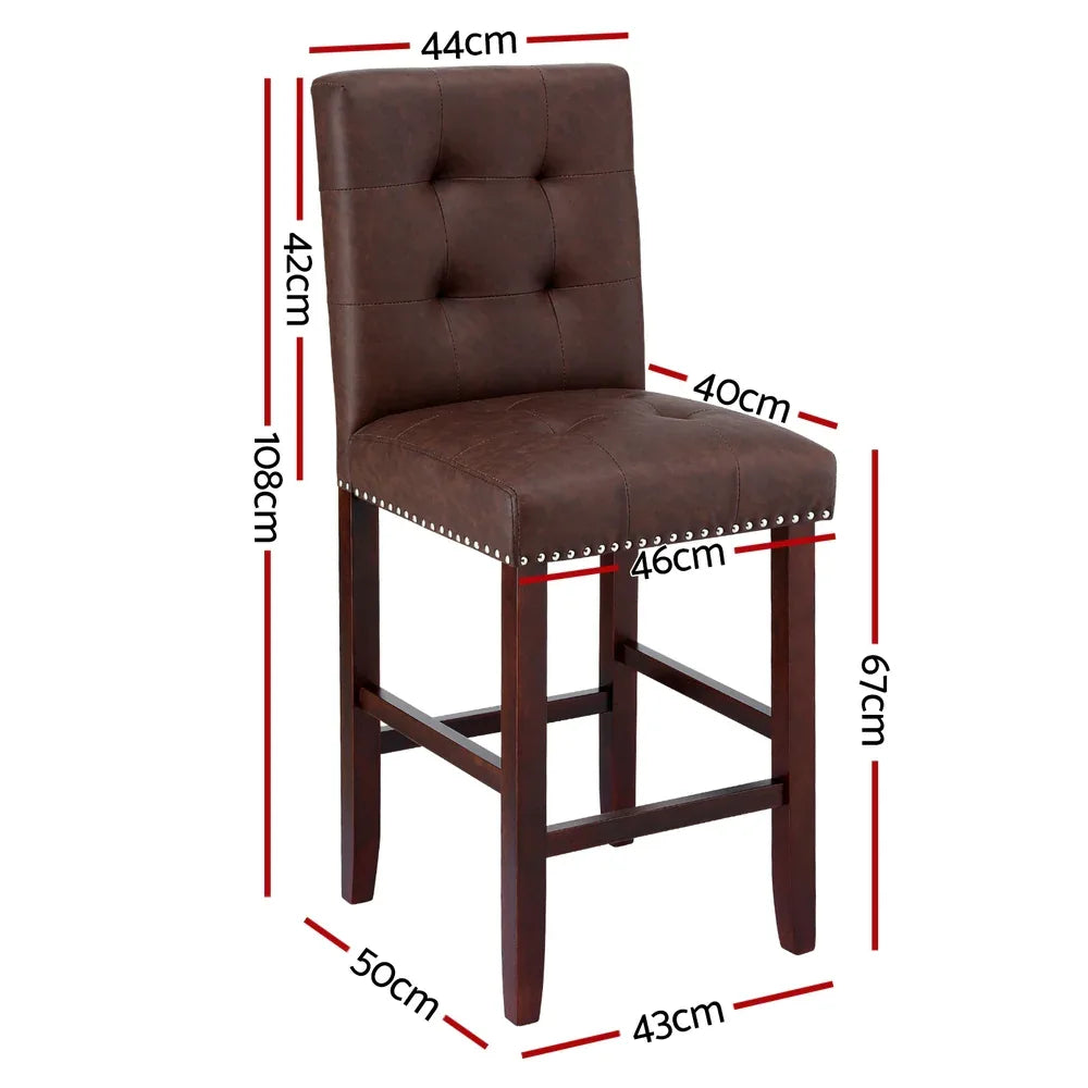 Artiss 2x Bar Stools Kitchen Dining Chairs Counter PU Leather Wooden Ada Brown - Mekamart Australia