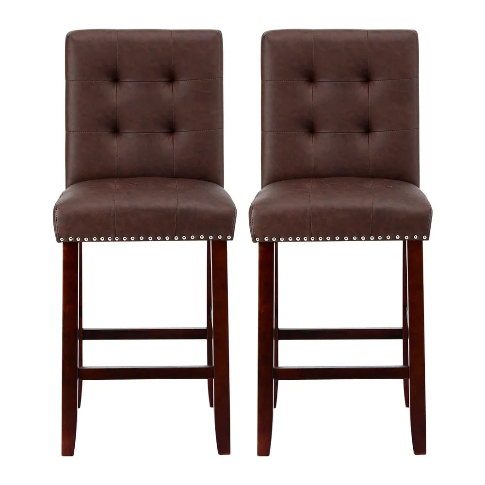 Artiss 2x Bar Stools Kitchen Dining Chairs Counter PU Leather Wooden Ada Brown - Mekamart Australia