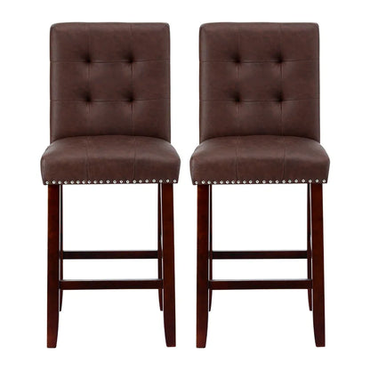Artiss 2x Bar Stools Kitchen Dining Chairs Counter PU Leather Wooden Ada Brown - Mekamart Australia