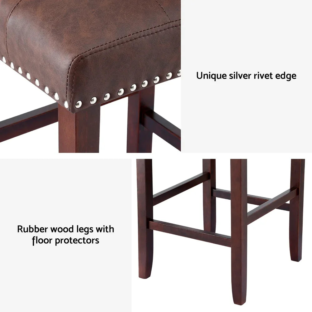 Artiss 2x Bar Stools Kitchen Dining Chairs Counter PU Leather Wooden Ada Brown - Mekamart Australia