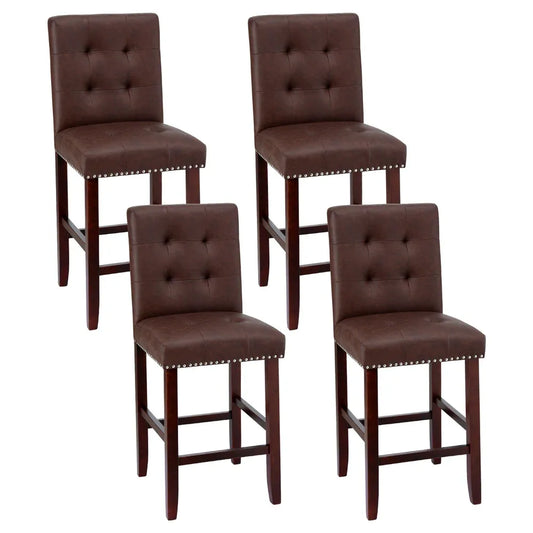 Artiss 4x Bar Stools Kitchen Dining Chairs Counter PU Leather Wooden Ada Brown - Mekamart Australia